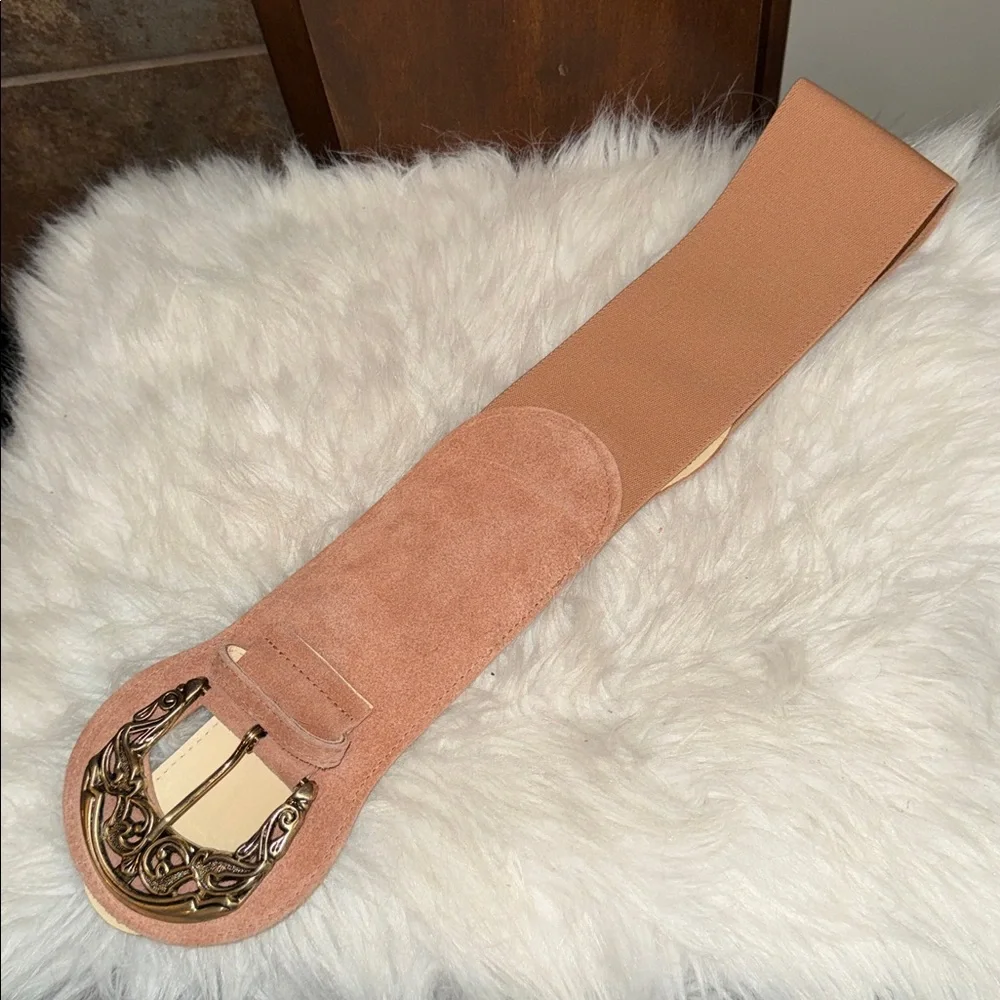 Dusty Rose vintage pink statement wide belt ornate buckle S soft girl Balletcore